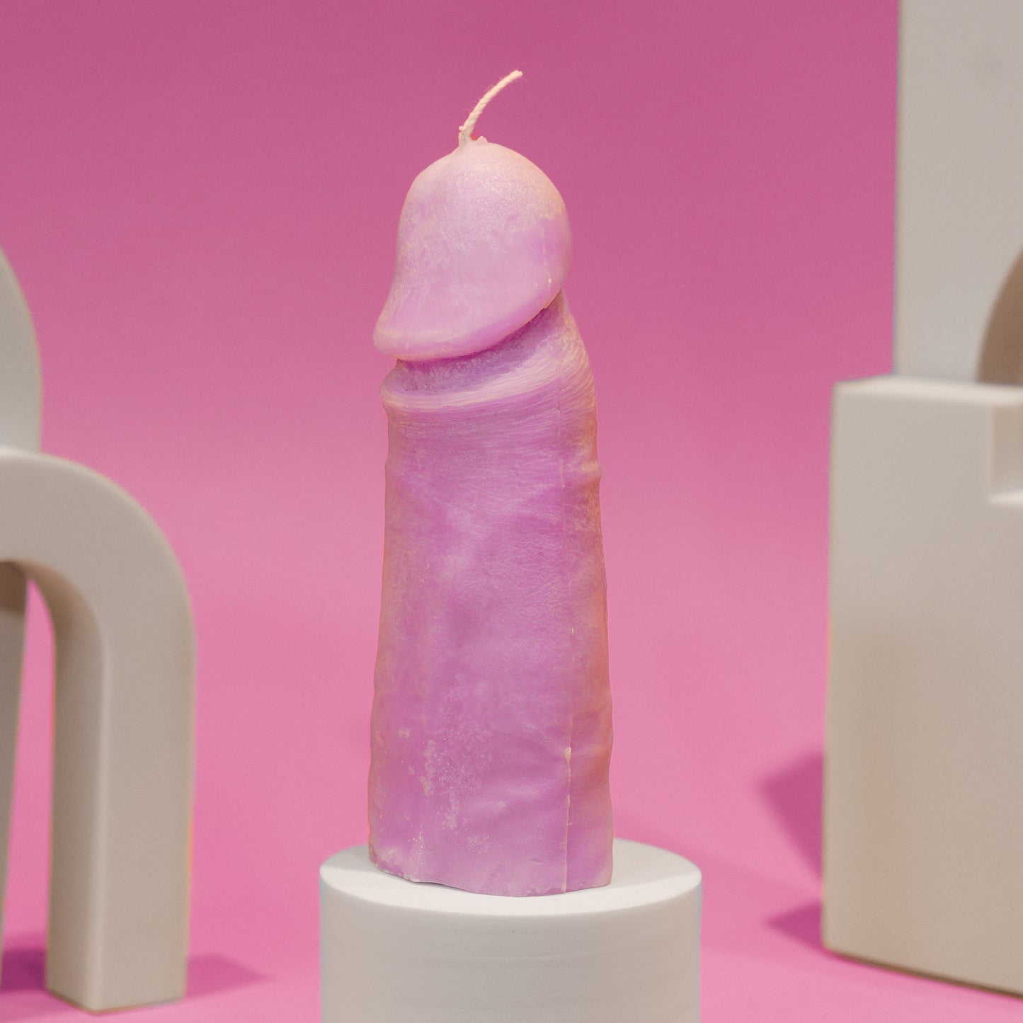 Realistic Giggeli penis candle from Helsinki, showcasing body diversity and promoting self-acceptance